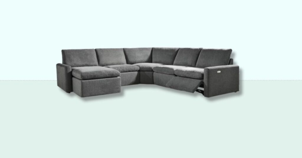 Dark Grey Sectional Couch in the image ready for disassembley